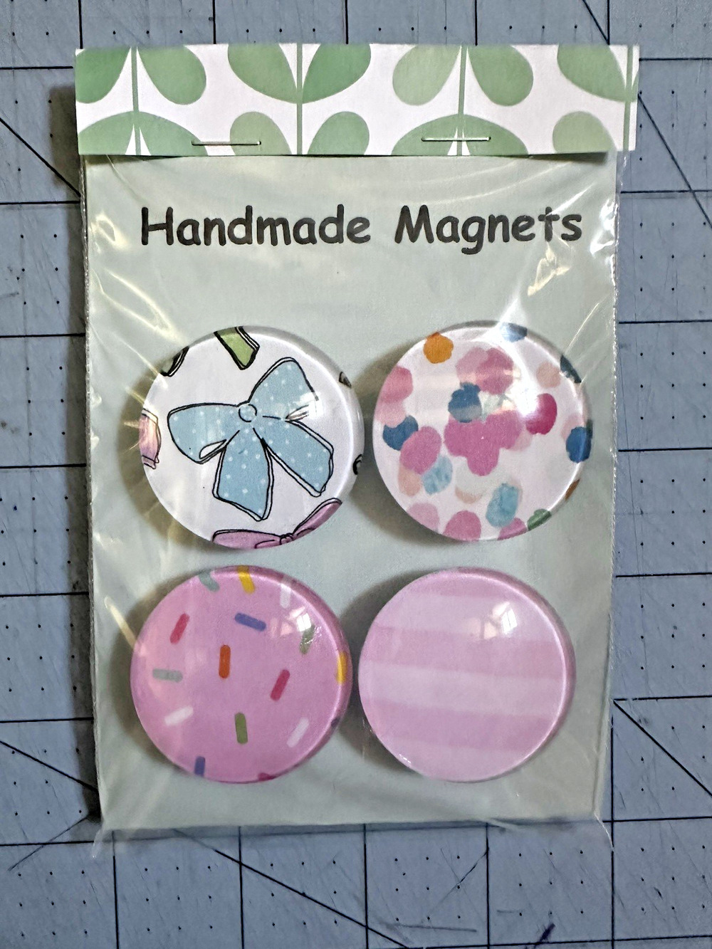 4 Pack Handmade Pink Party Refrigerator Magnets Heavy Duty 1.5" Round